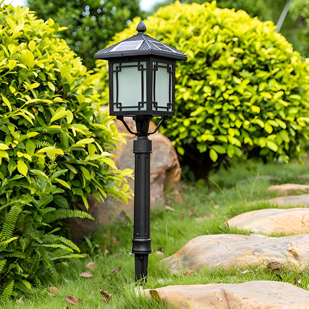 Ancient House Style Solar LED Post Light with 3-Step Dimming Durable Outdoor Lamp - Lamp Outdoor
