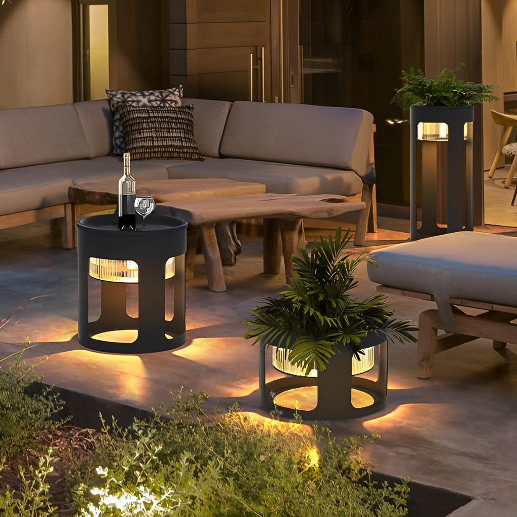Round Table Lamp with Under-Table Lighting Solar-Powered LED Outdoor Light - Lamp Outdoor
