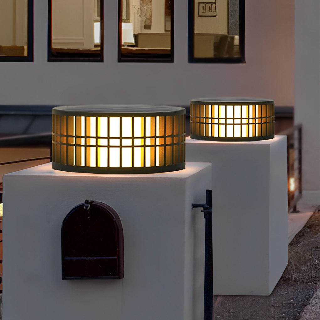 Round Creative Waterproof LED Black Modern Solar Fence Post Lights - Lamp Outdoor