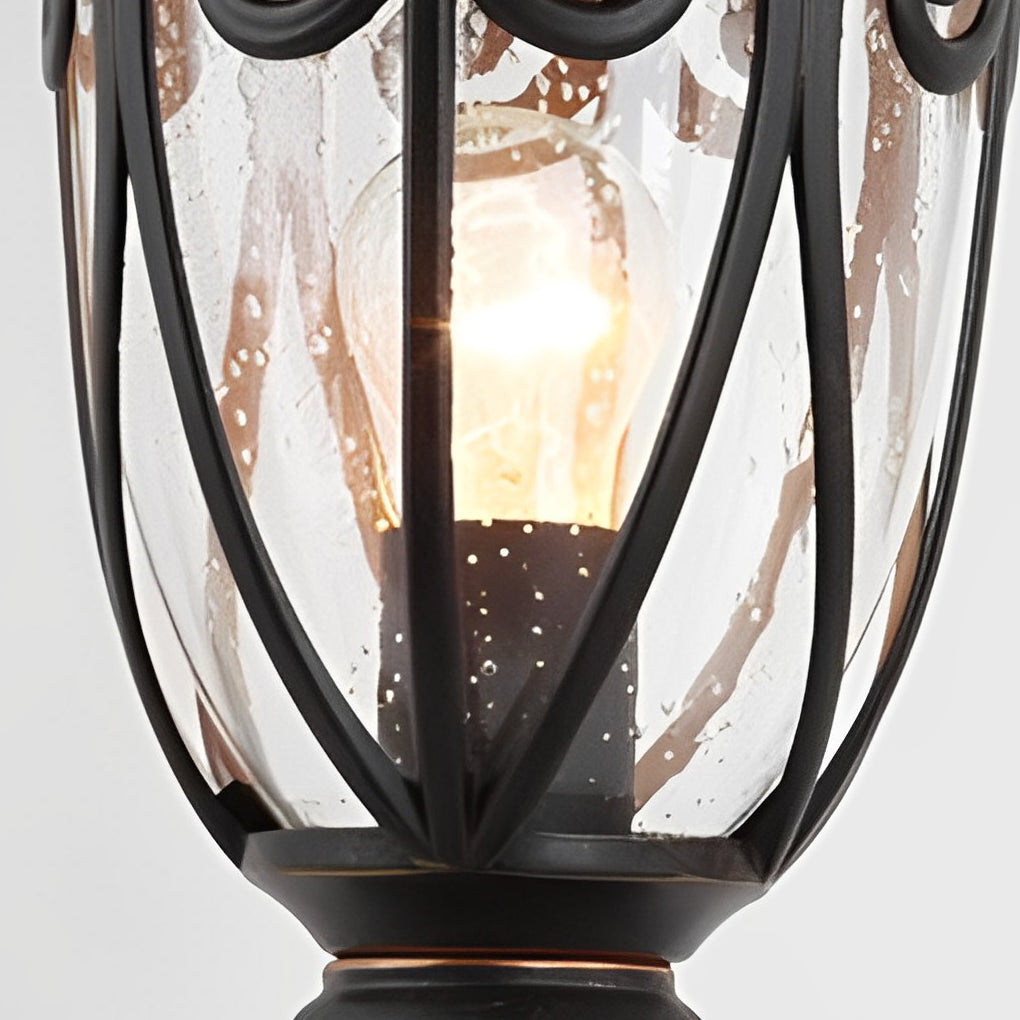Round Bubble Glass Waterproof Black European Style Outdoor Pillar Lamp - Lamp Outdoor