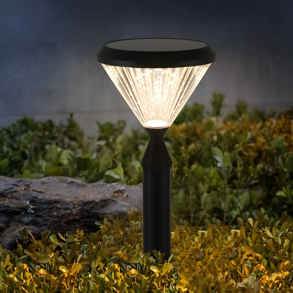 Round Solar LED Outdoor Lights in Black with Ribbed Lampshade - Lamp Outdoor