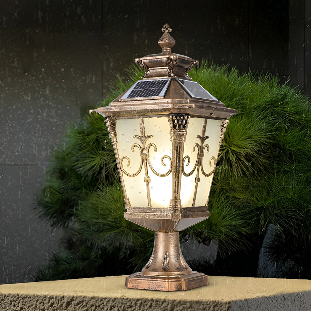 Retro Pattern Waterproof LED European Style Solar Fence Post Lights - Lamp Outdoor