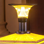 Round Dimmable LED Waterproof Black Modern Solar Fence Post Lights Pillar Lamp - Lamp Outdoor