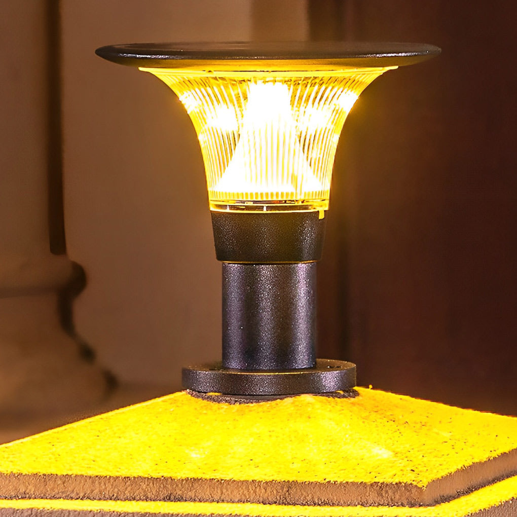 Round Dimmable LED Waterproof Black Modern Solar Fence Post Lights Pillar Lamp - Lamp Outdoor