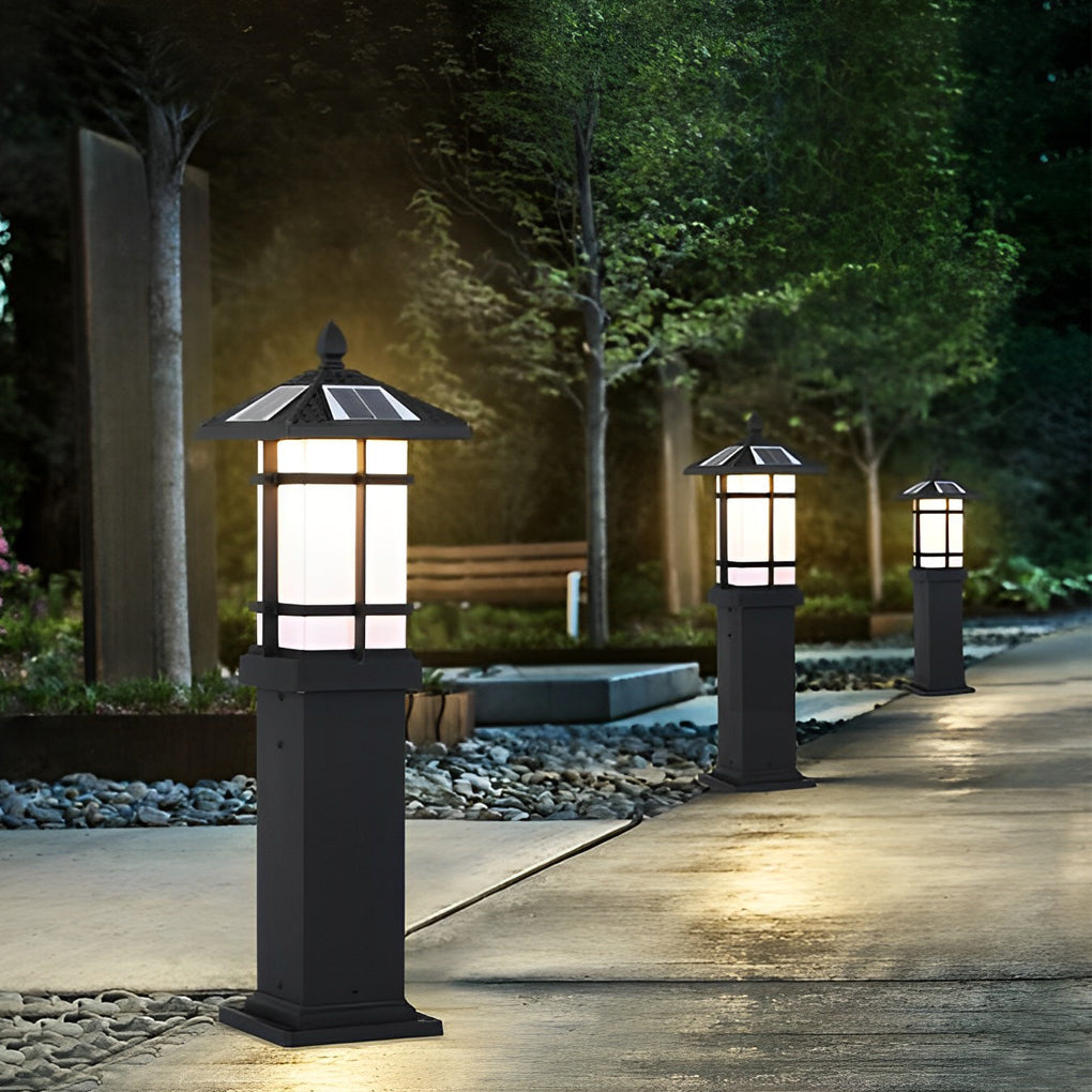 Modern Solar LED Bollard Lights with Ancient Asian Style Top Waterproof Outdoor Light - Lamp Outdoor