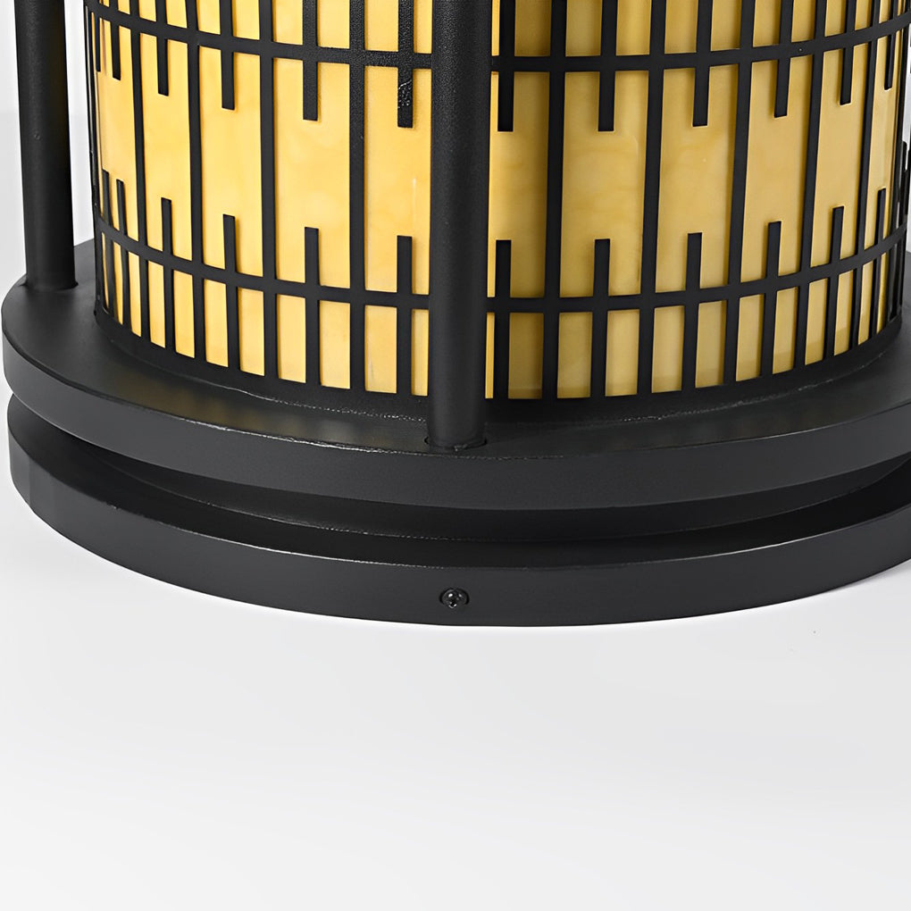 Round Retro Pattern Waterproof LED Black Modern Solar Fence Post Lights - Lamp Outdoor