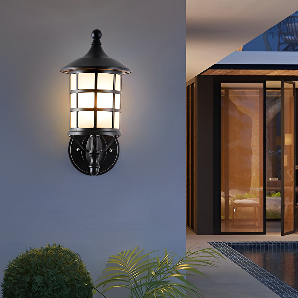 Retro Round Three Step Dimming Black European-style Solar Wall Sconces - Lamp Outdoor