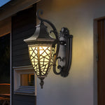Retro Pattern Waterproof Black American Style Solar Powered Wall Lamp - Lamp Outdoor