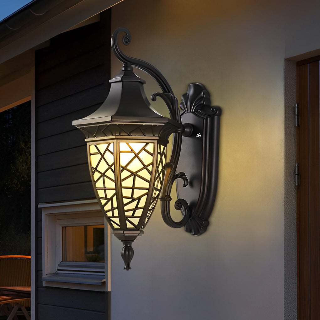 Retro Pattern Waterproof Black American Style Solar Powered Wall Lamp - Lamp Outdoor