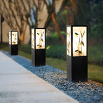 Vintage Square Solar LED Path Light Artistic Floral Landscape Bollard Lights - Lamp Outdoor