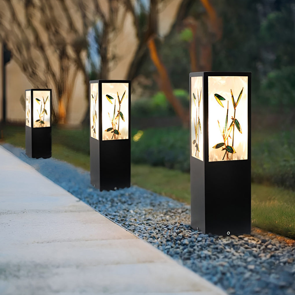 Vintage Square Solar LED Path Light Artistic Floral Landscape Bollard Lights - Lamp Outdoor