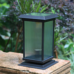 Retro Glass LED Waterproof Matte Black Modern Solar Fence Post Lights - Lamp Outdoor