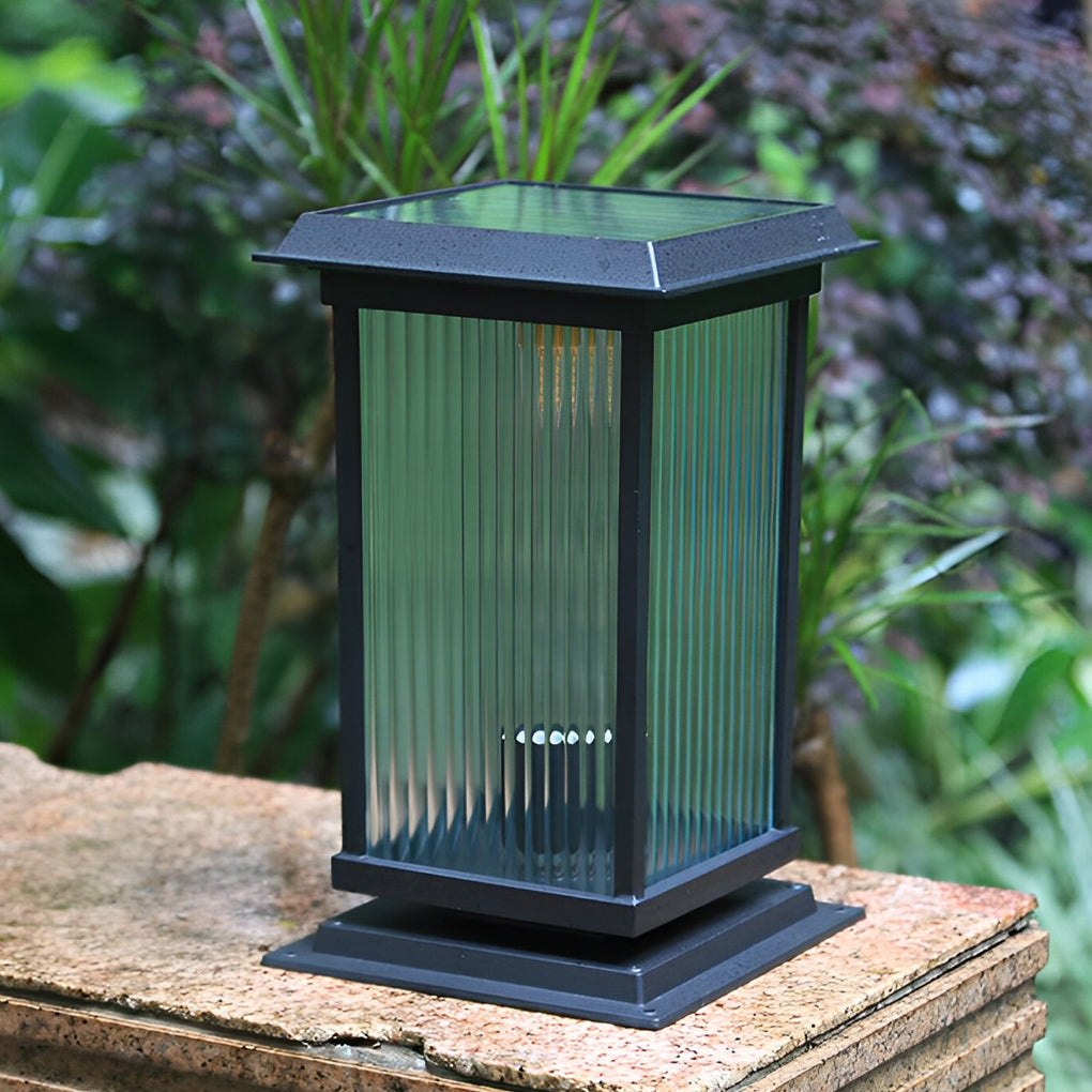 Retro Glass LED Waterproof Matte Black Modern Solar Fence Post Lights - Lamp Outdoor
