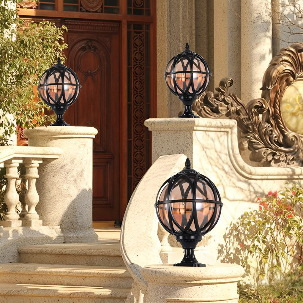 Round Glass E27 Waterproof European Style Outdoor Post Caps Lights - Lamp Outdoor