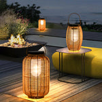 Ritta Retro Lantern Metal/Rattan Floor Lamp, Wood Color - Lamp Outdoor