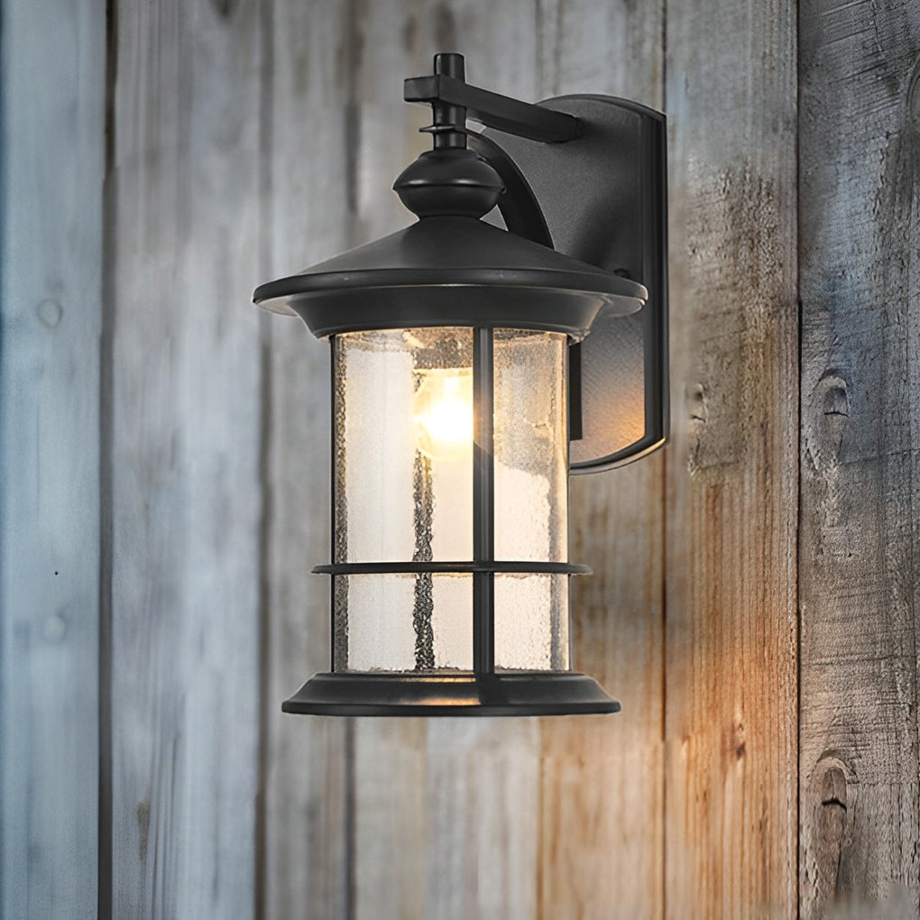 Retro Aluminum Glass LED Waterproof Black American Garden Wall Lamp - Lamp Outdoor