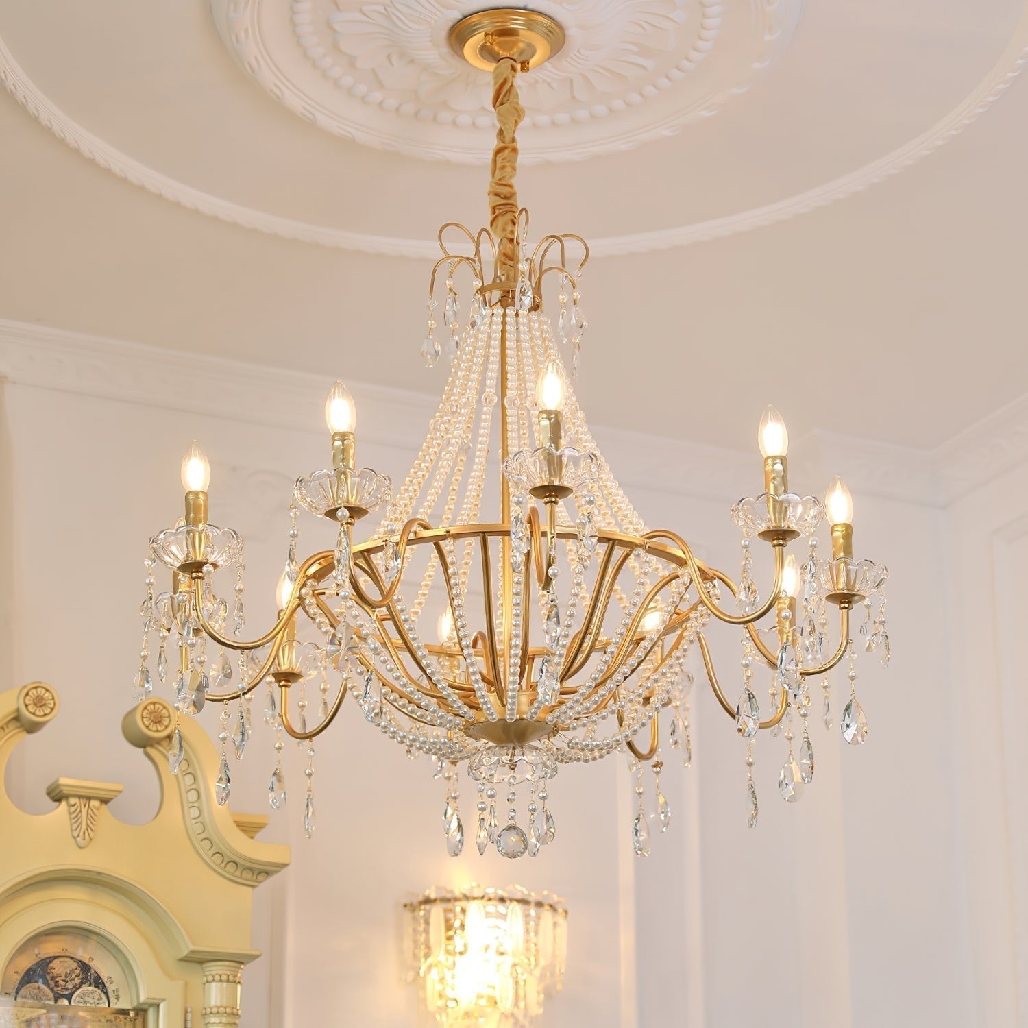 Eurvaros Vintage Crystal Brass Chandelier - Lamp Outdoor