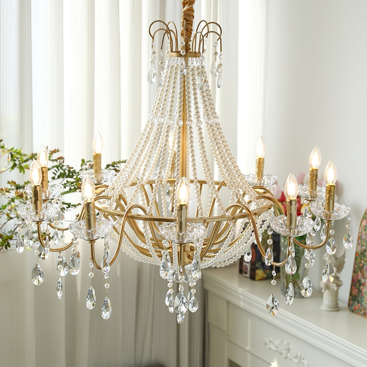 Eurvaros Vintage Crystal Brass Chandelier - Lamp Outdoor