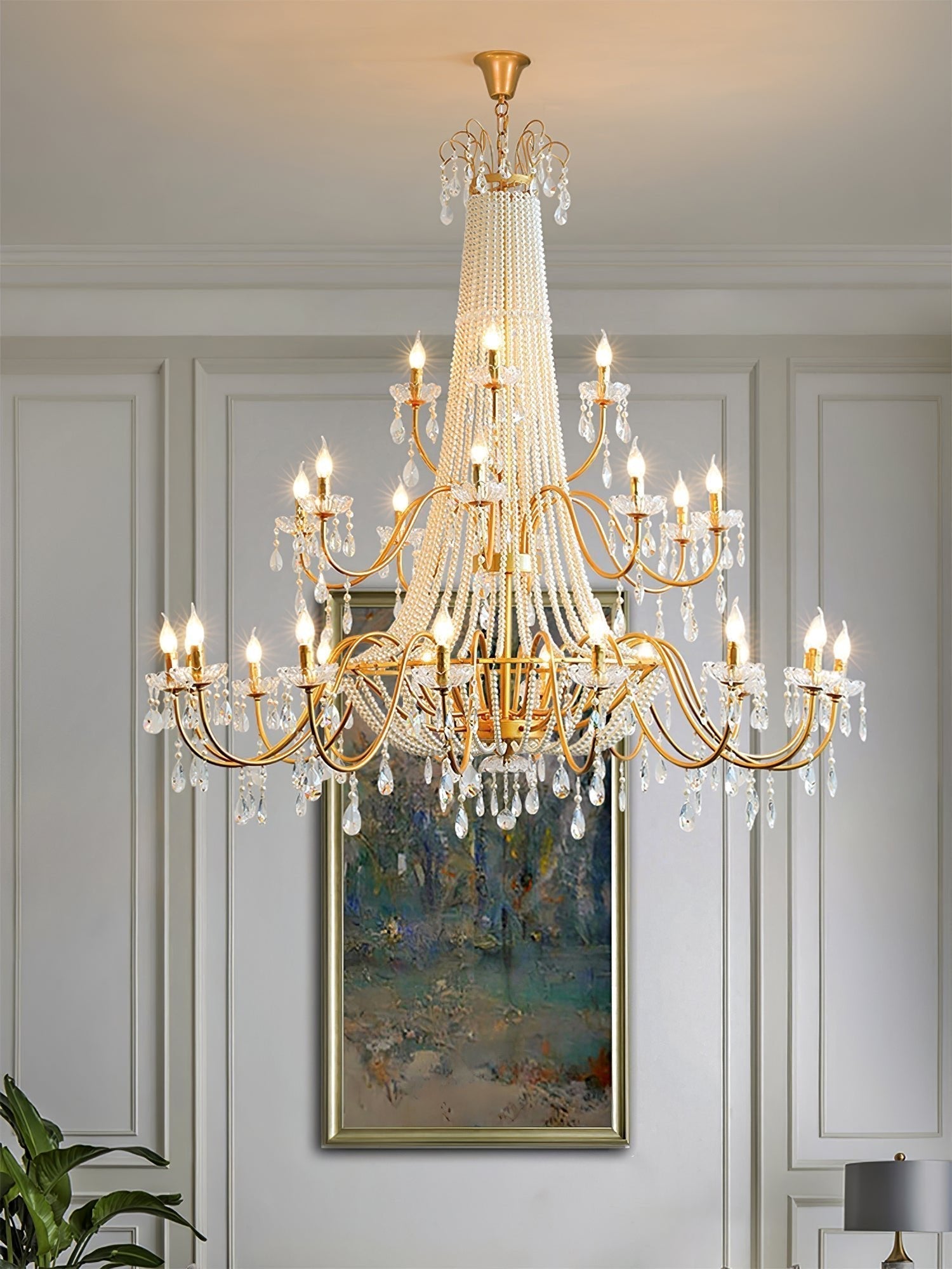 Eurvaros Vintage Crystal Brass Chandelier - Lamp Outdoor