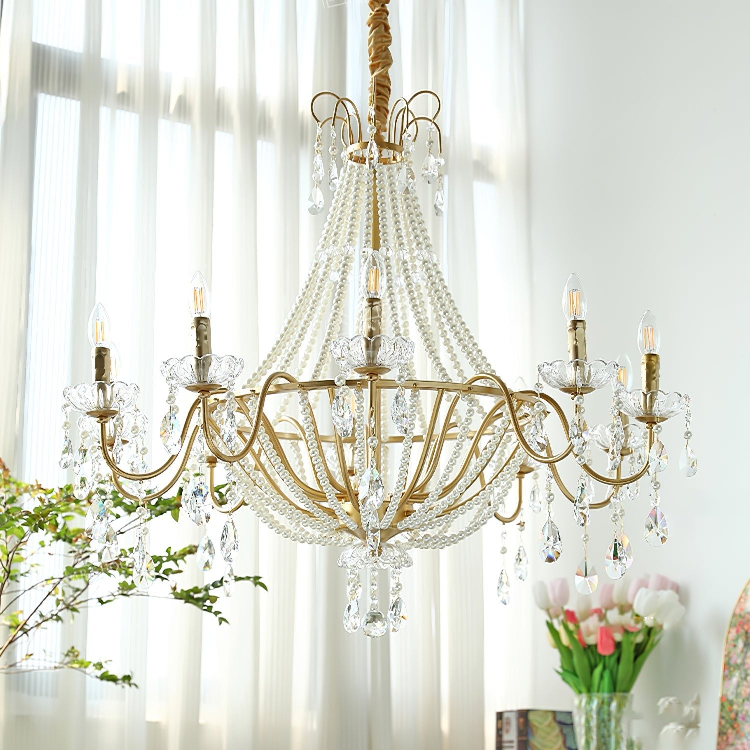 Eurvaros Vintage Crystal Brass Chandelier - Lamp Outdoor