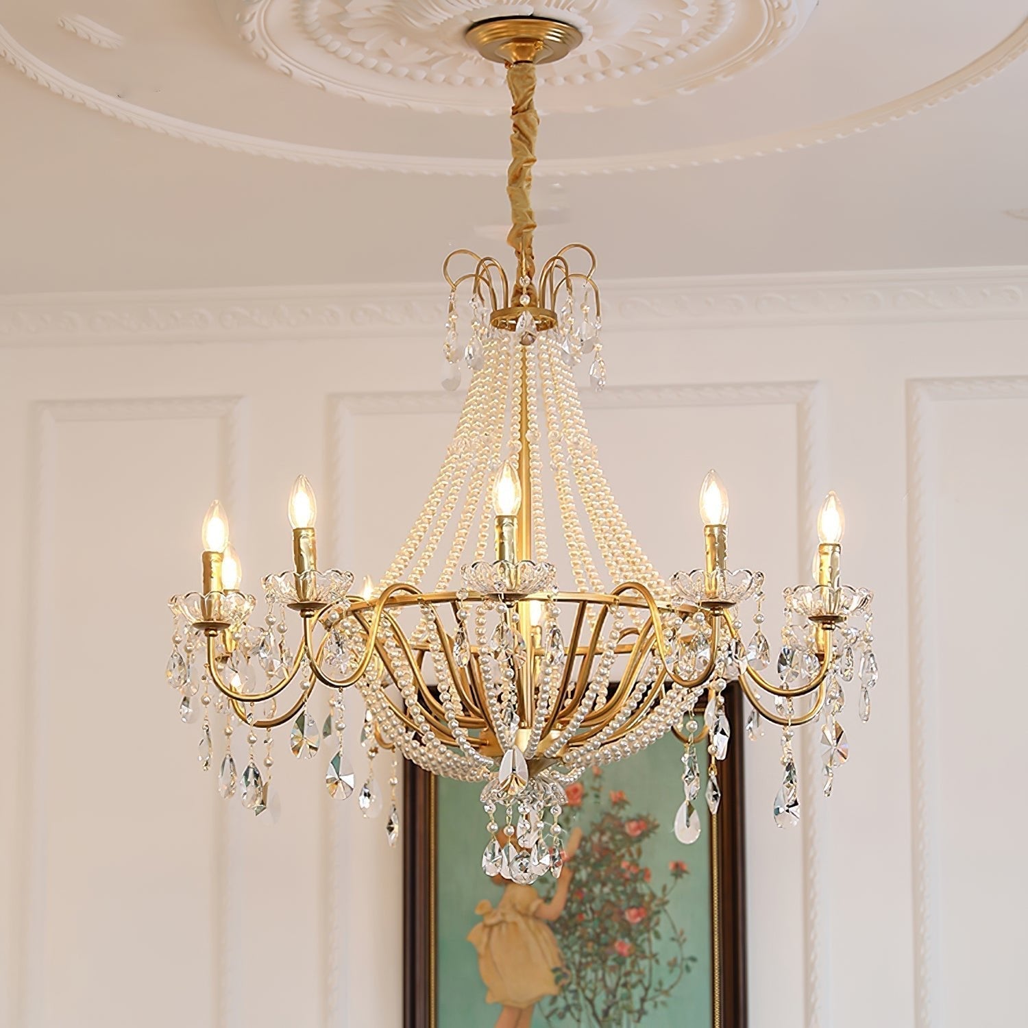 Eurvaros Vintage Crystal Brass Chandelier - Lamp Outdoor