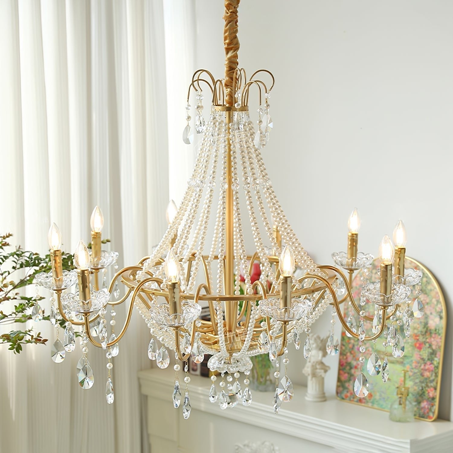 Eurvaros Vintage Crystal Brass Chandelier - Lamp Outdoor