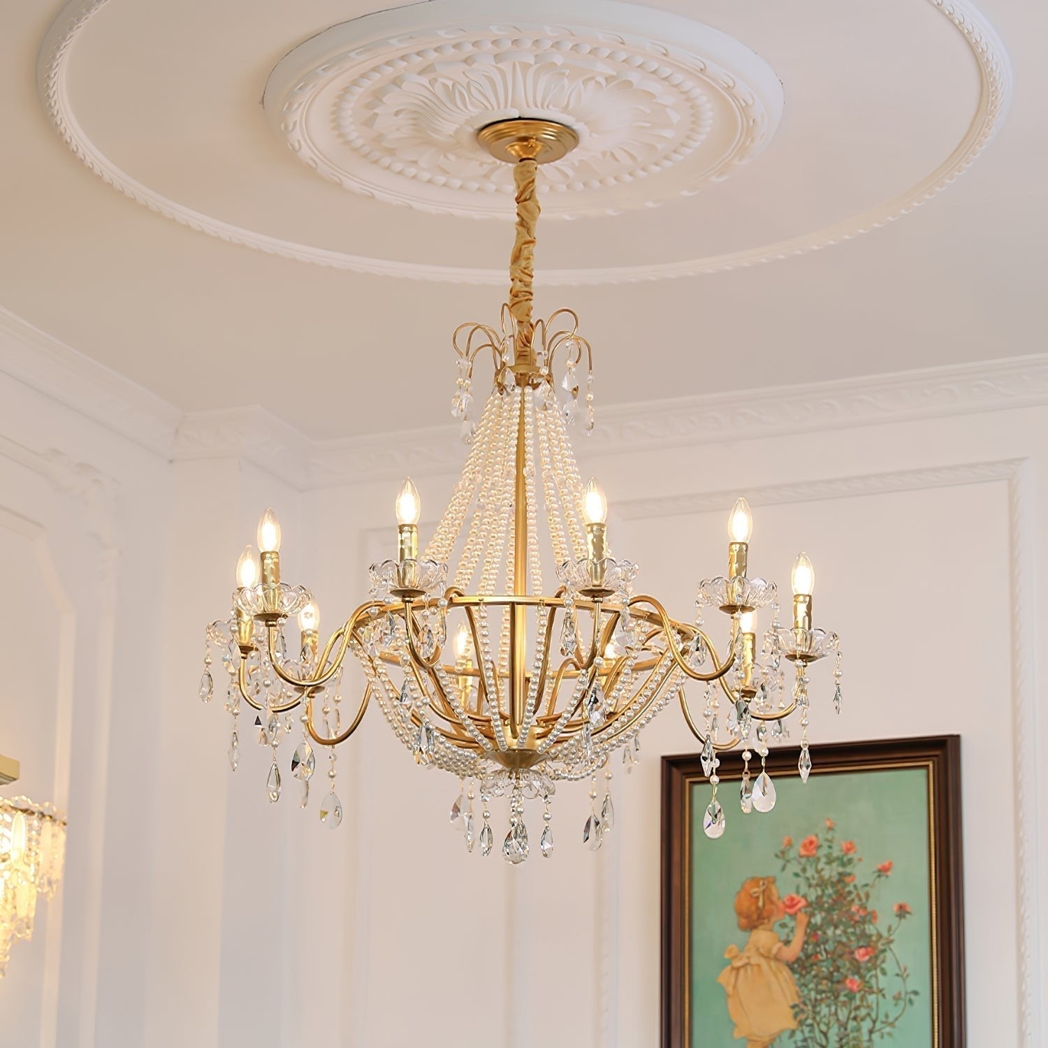Eurvaros Vintage Crystal Brass Chandelier - Lamp Outdoor