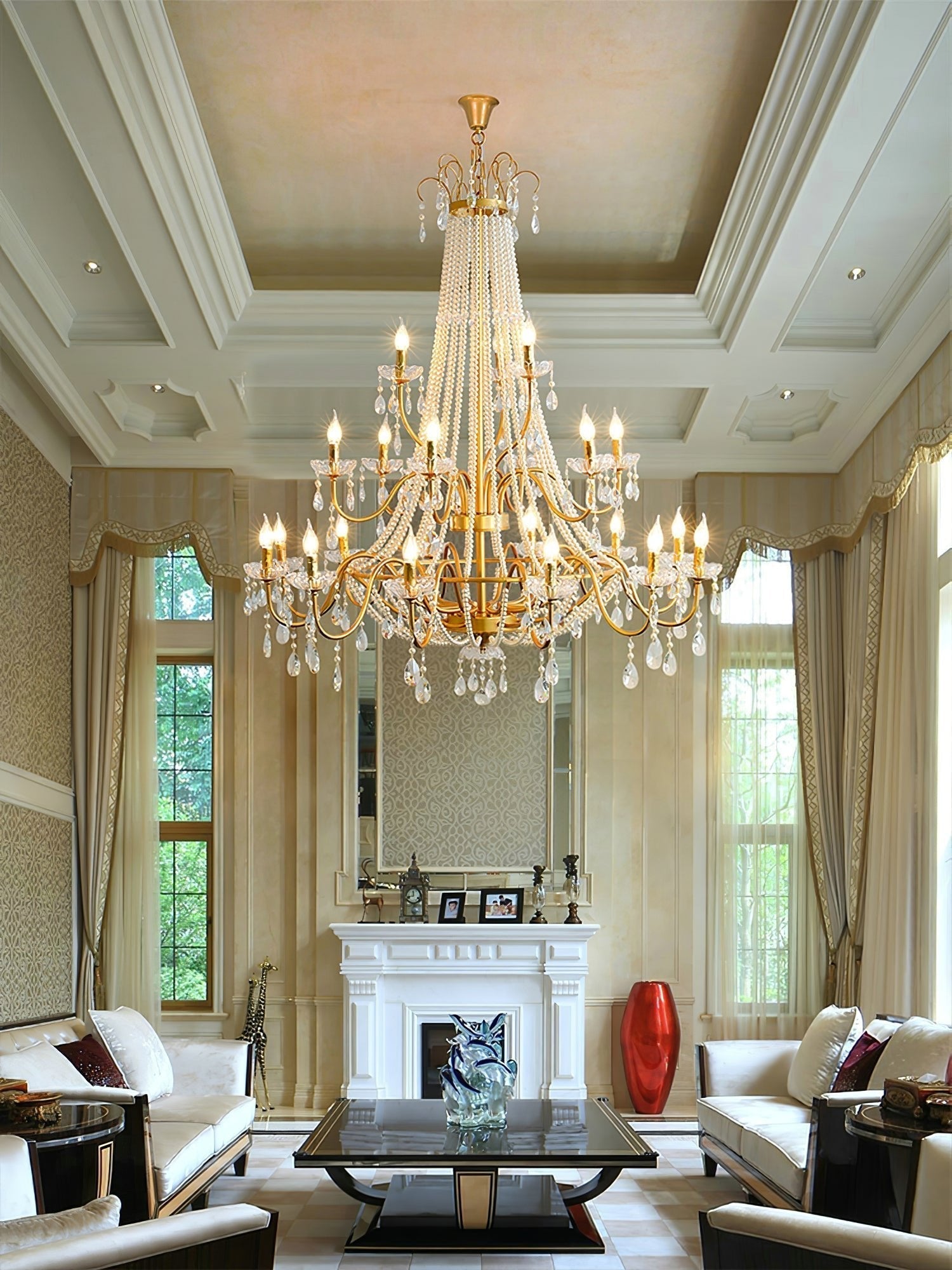 Eurvaros Vintage Crystal Brass Chandelier - Lamp Outdoor