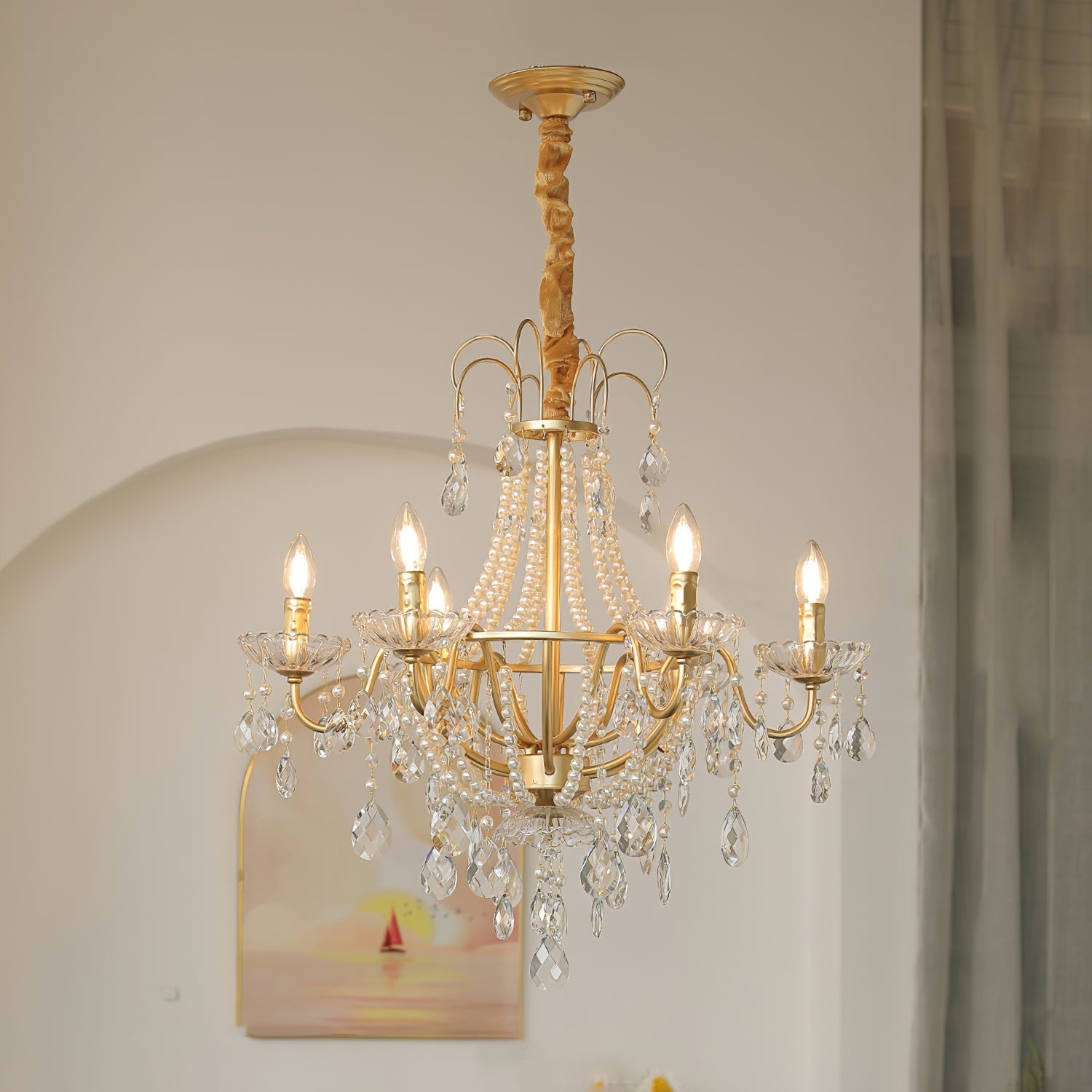Eurvaros Vintage Crystal Brass Chandelier - Lamp Outdoor
