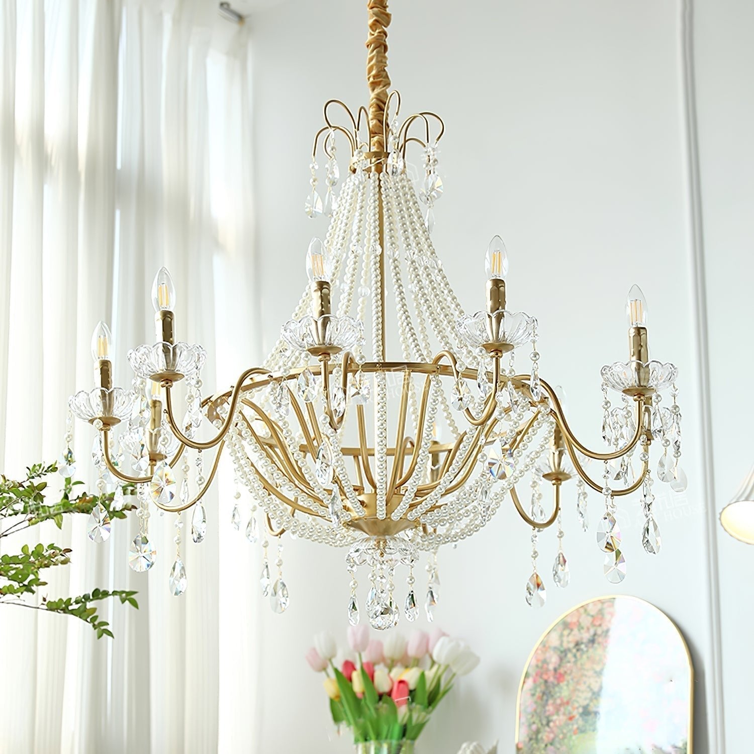 Eurvaros Vintage Crystal Brass Chandelier - Lamp Outdoor