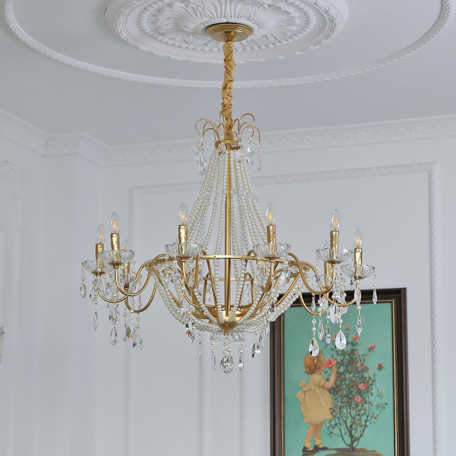 Eurvaros Vintage Crystal Brass Chandelier - Lamp Outdoor