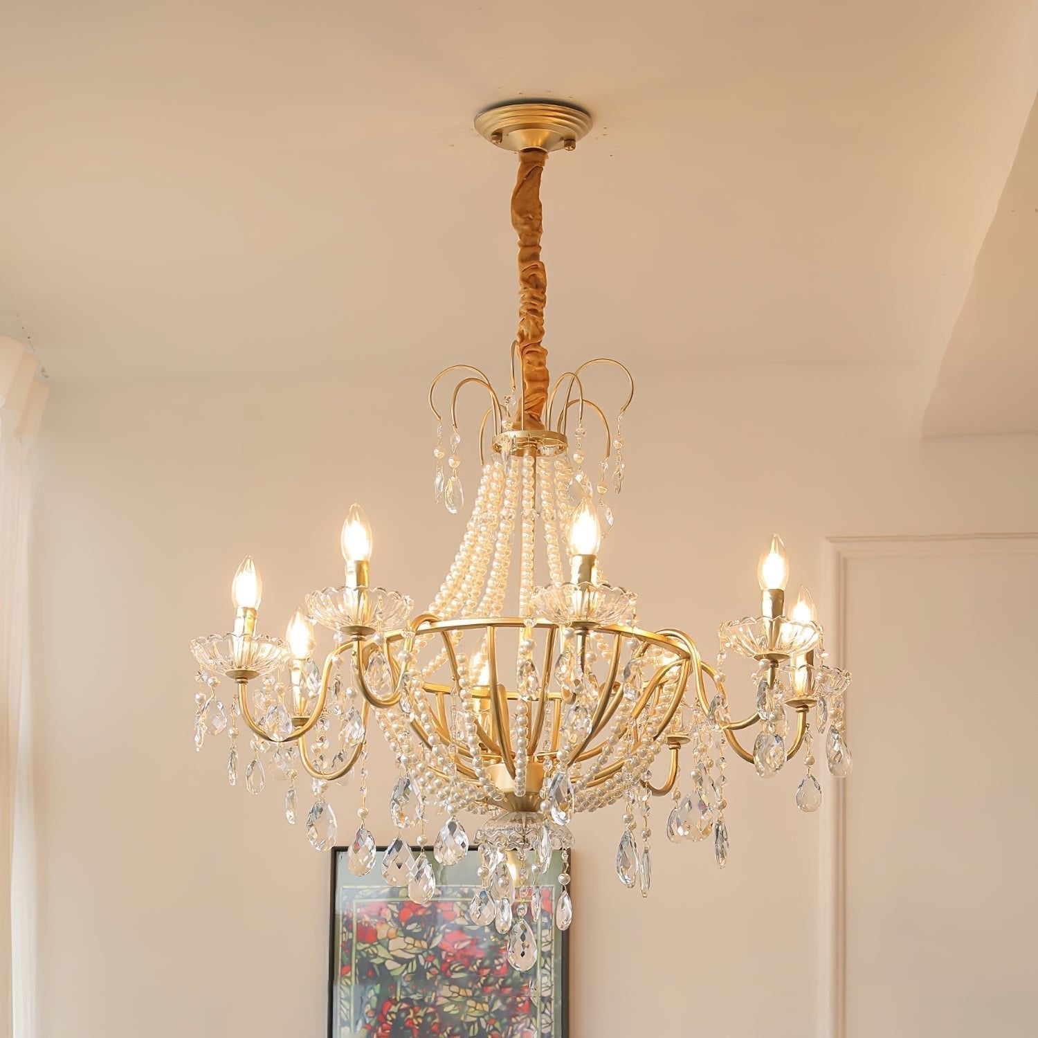 Eurvaros Vintage Crystal Brass Chandelier - Lamp Outdoor