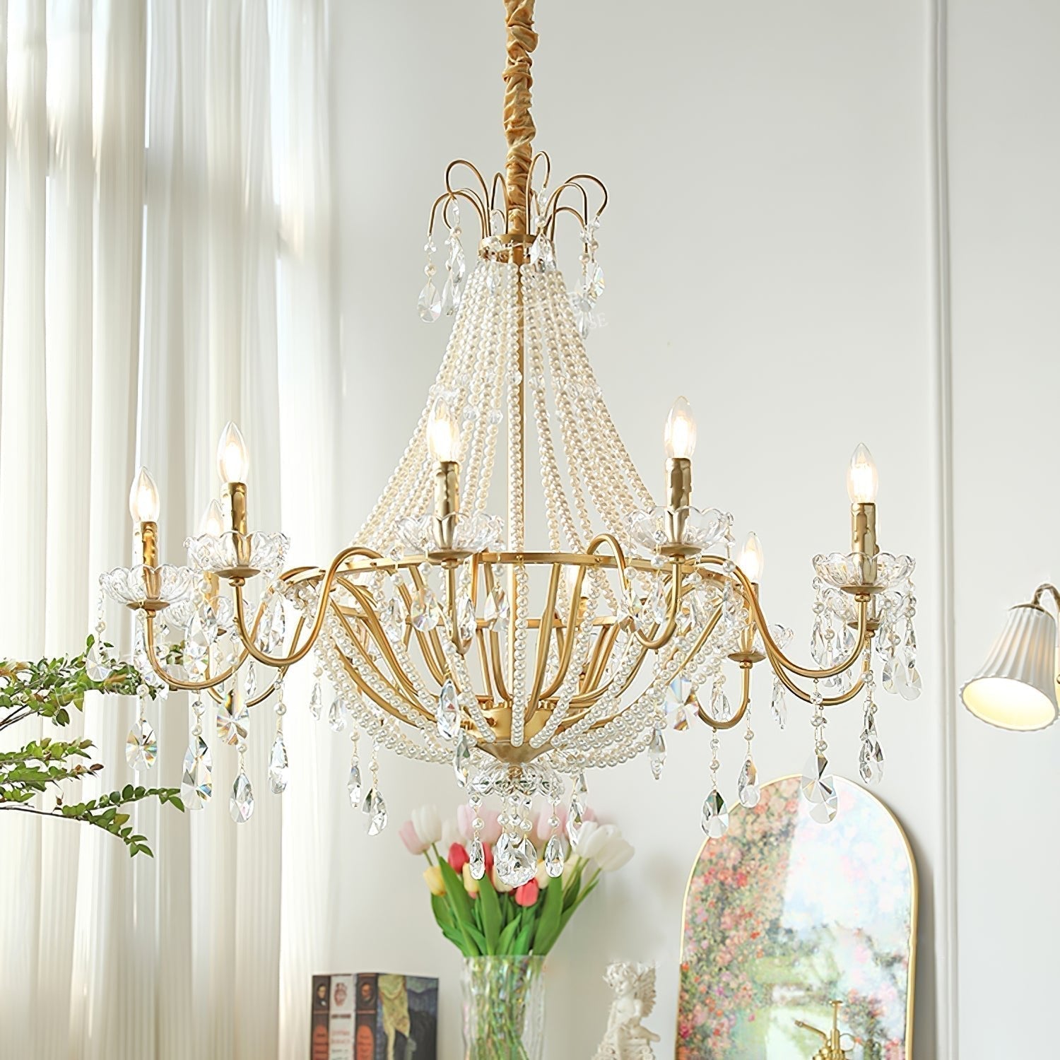 Eurvaros Vintage Crystal Brass Chandelier - Lamp Outdoor