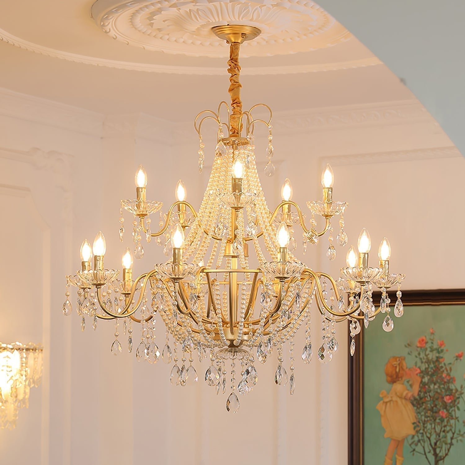 Eurvaros Vintage Crystal Brass Chandelier - Lamp Outdoor