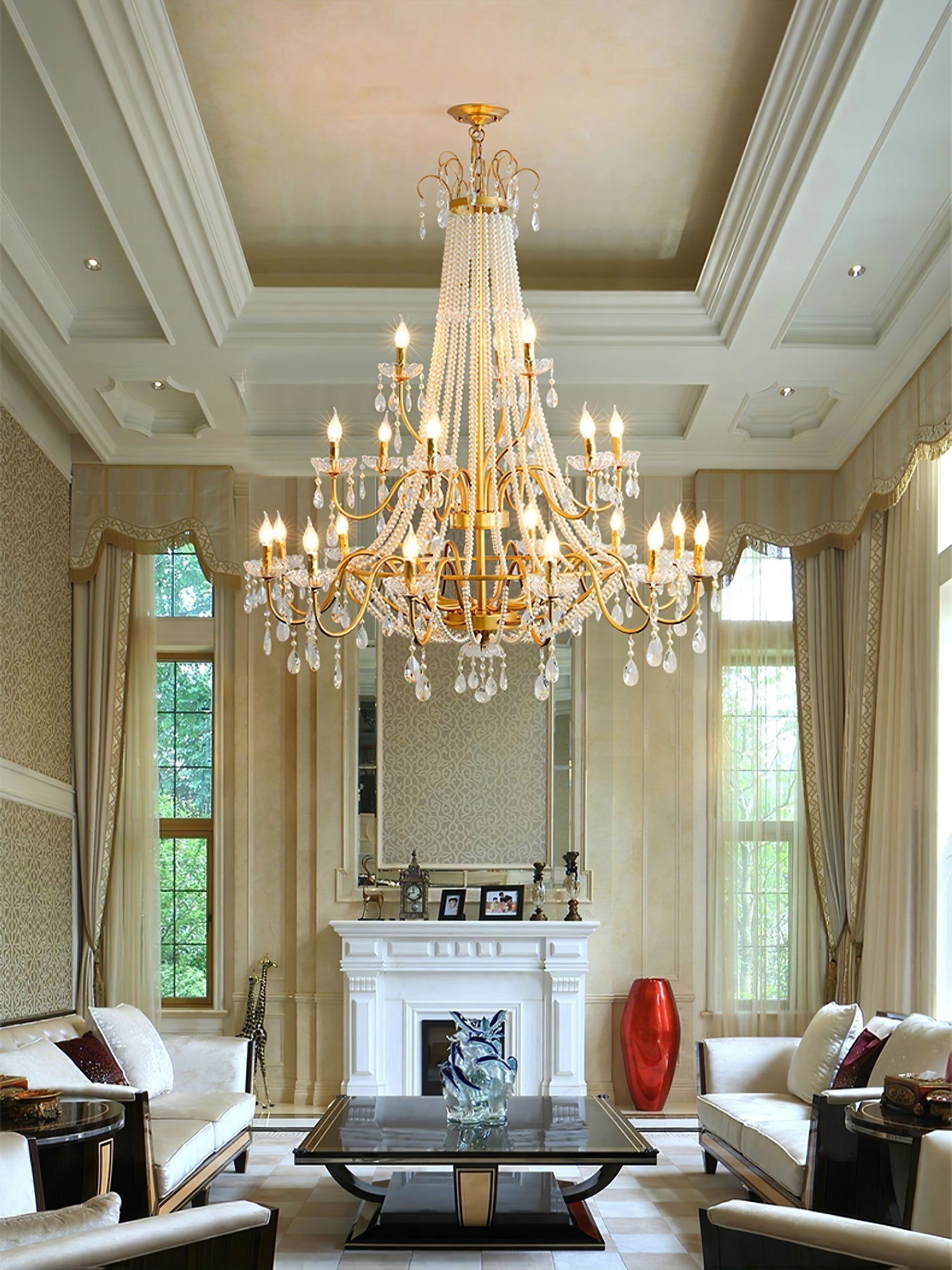 Eurvaros Vintage Crystal Brass Chandelier - Lamp Outdoor