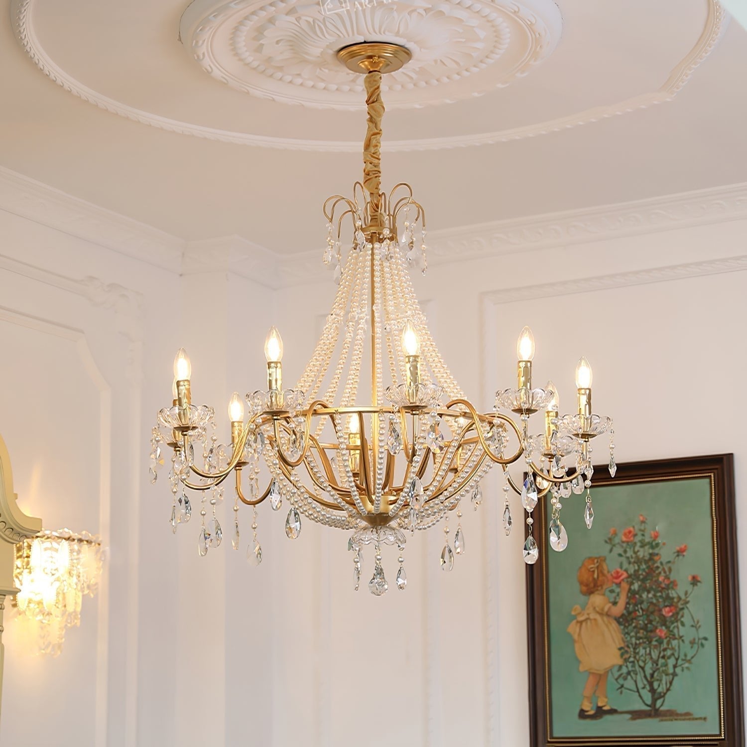 Eurvaros Vintage Crystal Brass Chandelier - Lamp Outdoor