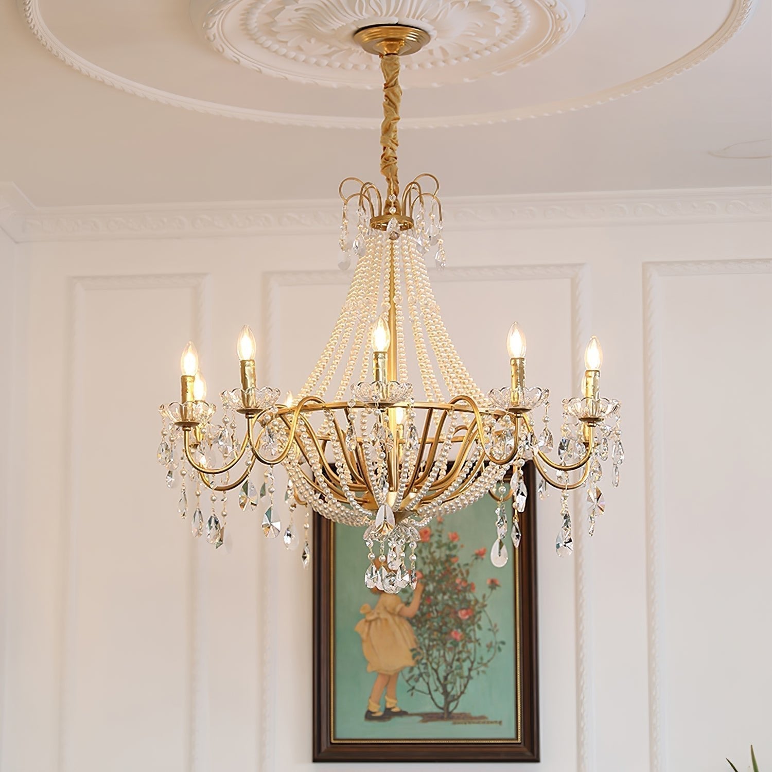 Eurvaros Vintage Crystal Brass Chandelier - Lamp Outdoor