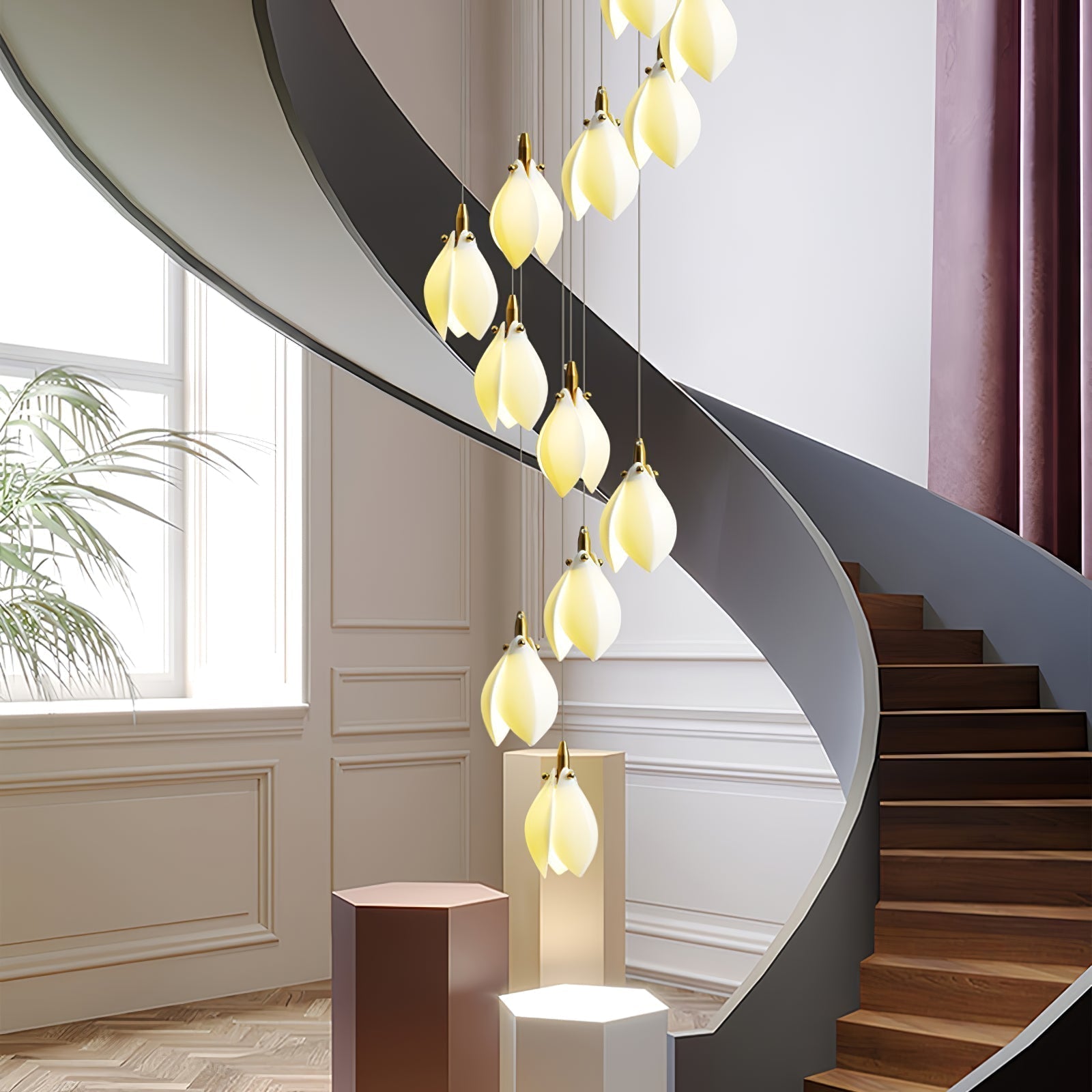 Caphayra Floral Ceramic Brass Chandelier - Lamp Outdoor