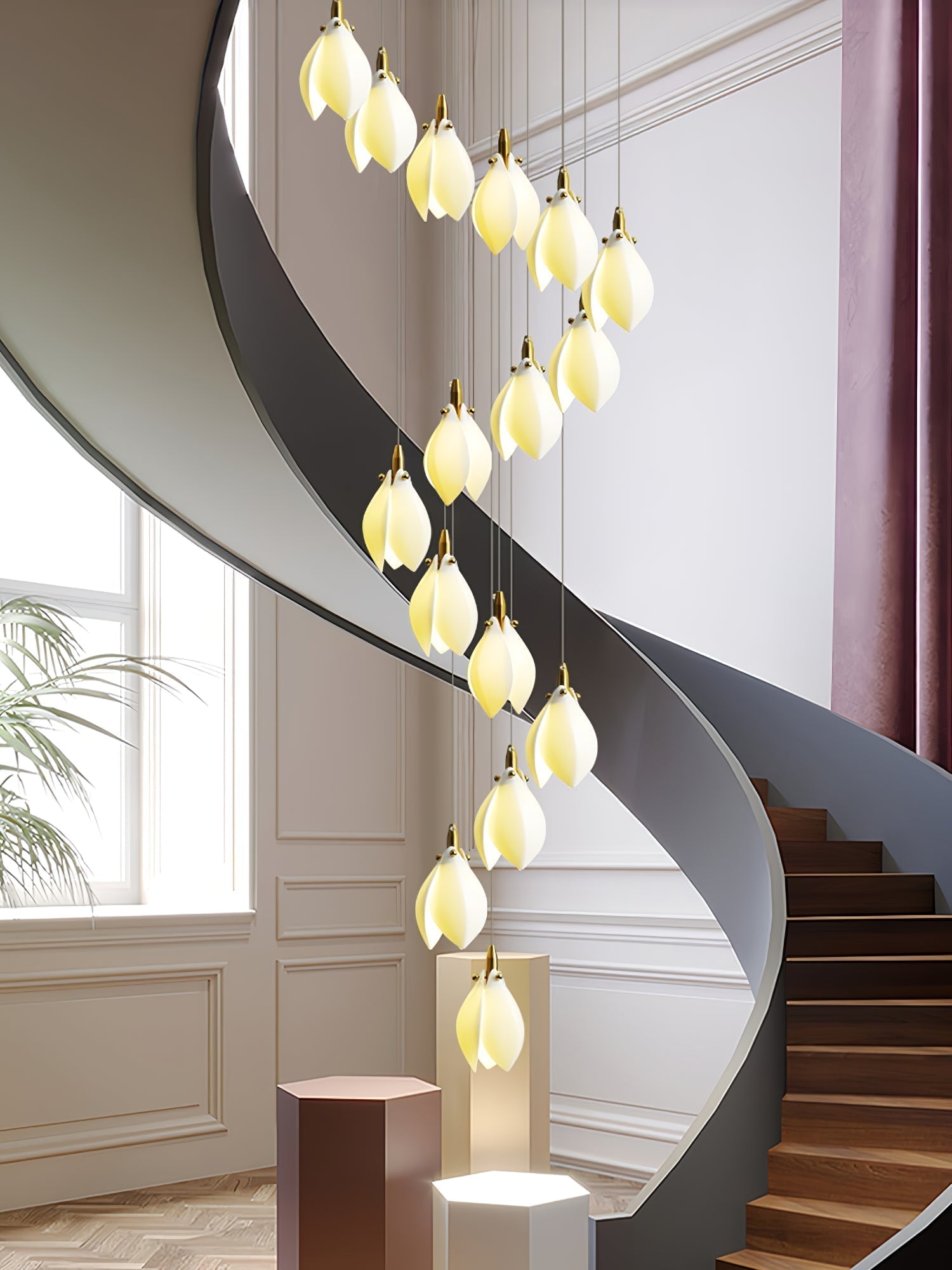 Caphayra Floral Ceramic Brass Chandelier - Lamp Outdoor
