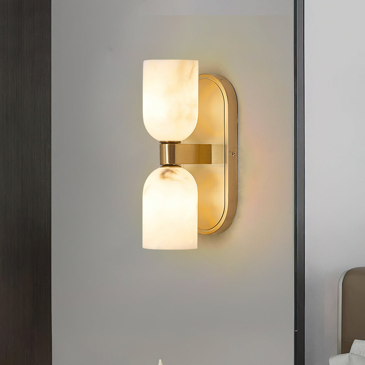 Aurind Alabaster Brass Double Wall Sconce