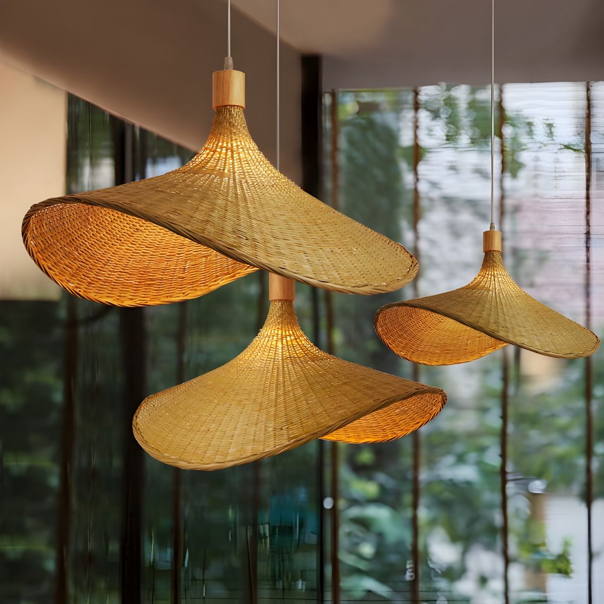 Rattan Weave Hat Pendant Light - Lamp Outdoor