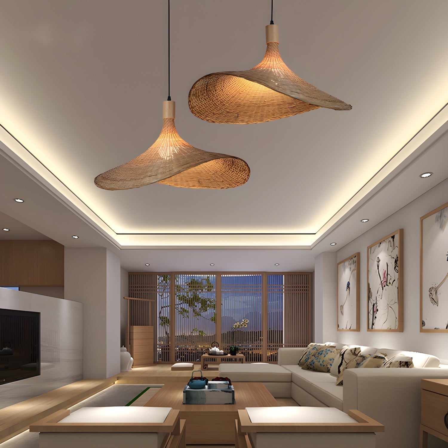 Rattan Weave Hat Pendant Light - Lamp Outdoor