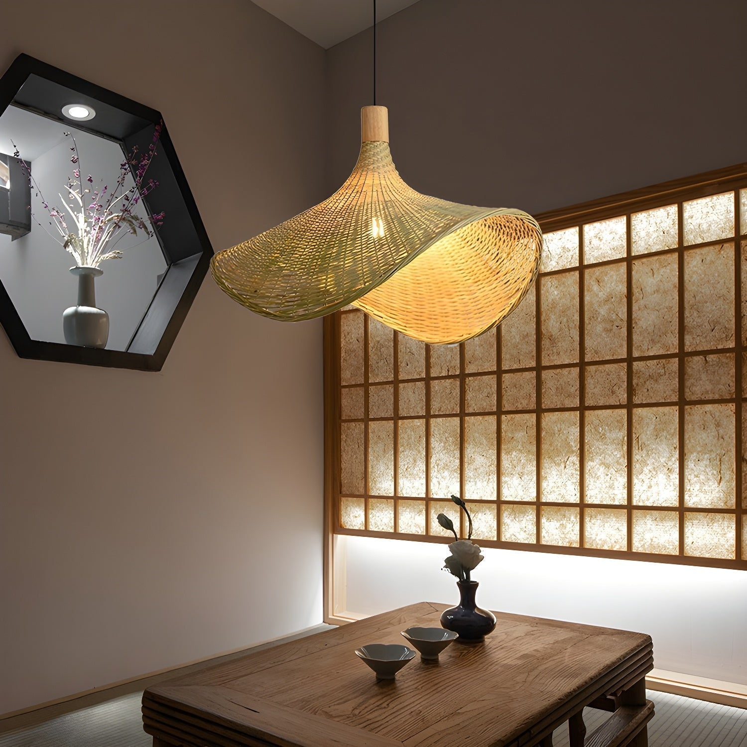 Rattan Weave Hat Pendant Light - Lamp Outdoor