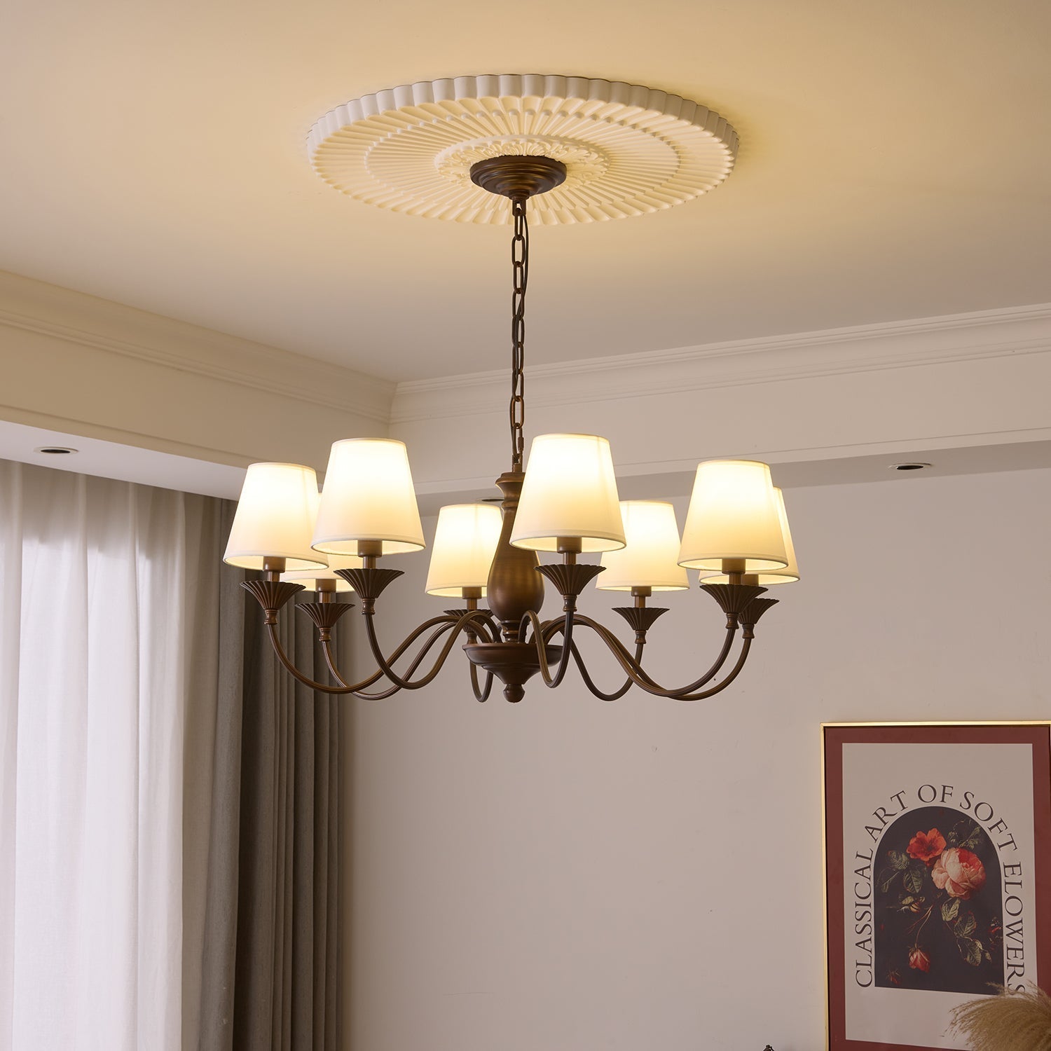 Aurora Chandelier Fabric Shade Vintage - Lamp Outdoor