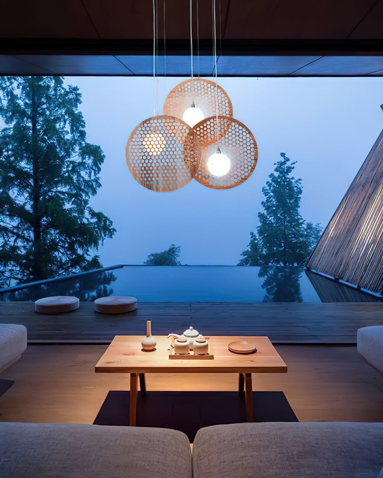 Aurora Chandelier Wooden Plate - Lamp Outdoor