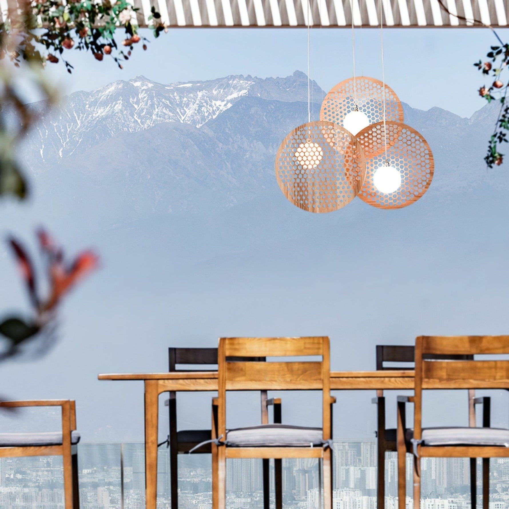 Aurora Chandelier Wooden Plate - Lamp Outdoor