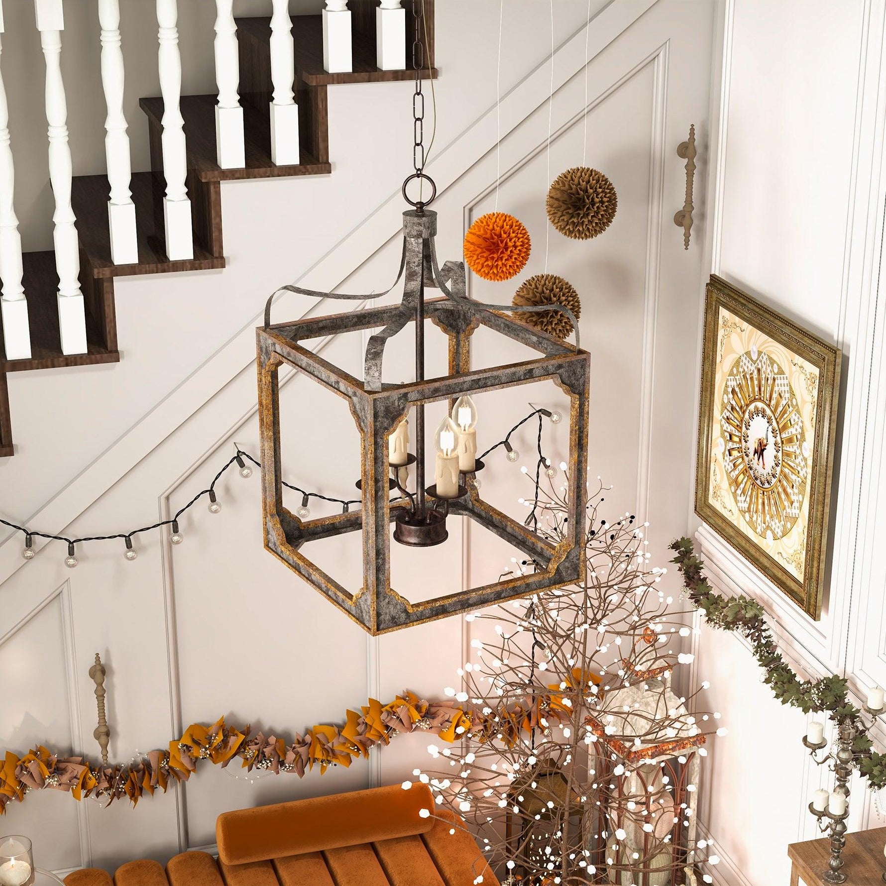 Boho Rustic Cube Chandelier - Lamp Outdoor