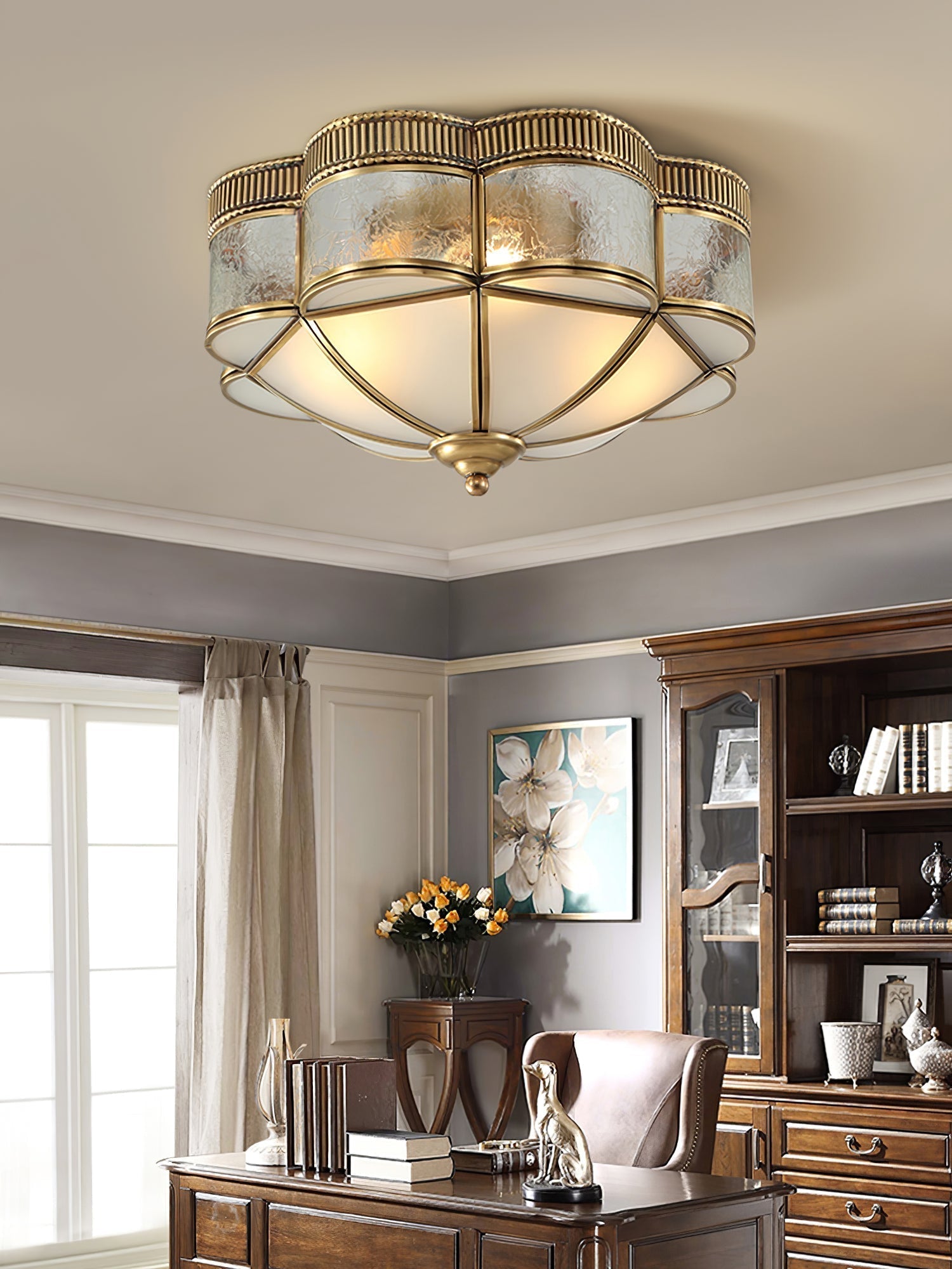 Brass Domed Flush Ceiling Lamp - Lamp Outdoor