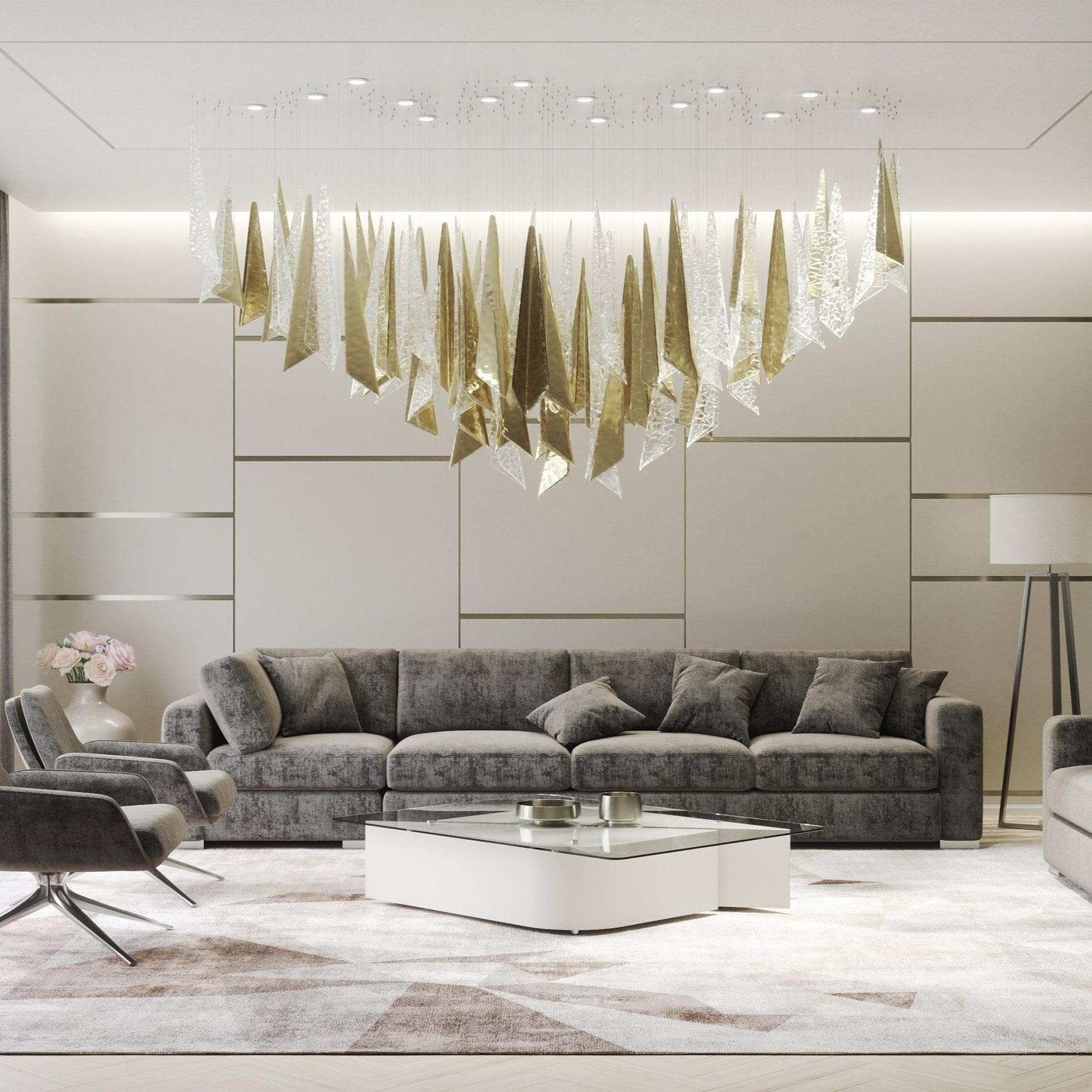 Nyvinia Glass Feather-Shape Chandelier - Lamp Outdoor