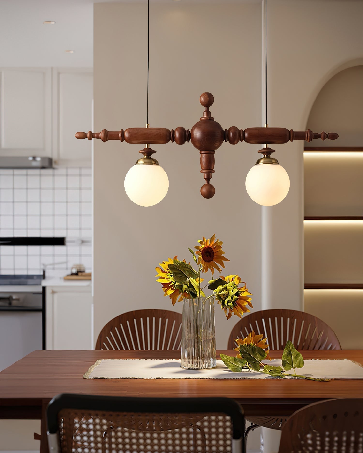 Isilira Classic Wood Glass Linear Pendant Light - Lamp Outdoor
